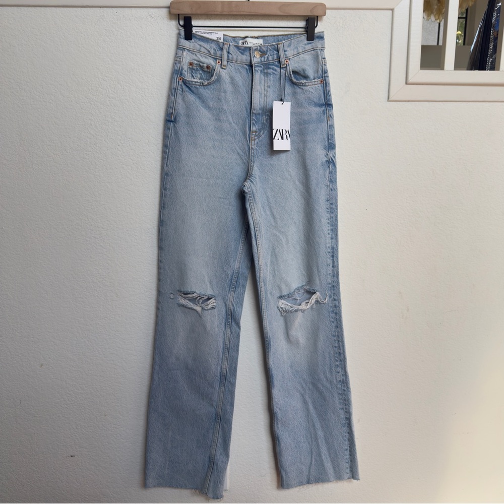 Zara Distressed Jeans 90s Full Length In Harmony Blue